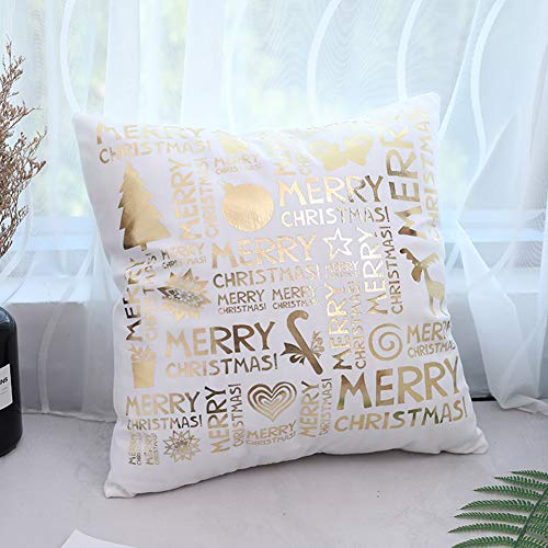 JOHOUSE Christmas Pillow Covers, 4 Pack of High-Temperature Hot-Stamped Snowflakes Christmas Happy Decorative Sofa Pillowcase, 18 x 18 inches, Super-Soft Short Plush Fabric