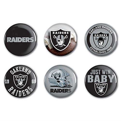 Wincraft Official Oakland Raiders NFL Button Badge Pins Set of 6 Metal 5cm Diameter
