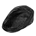 LETHMIK Genuine Deerskin Flat Cap Irish Newsboy Ivy Hat Unique Cabbie Driving Cap Black-XXL