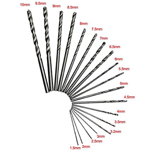 Tsmile 19 Pcs HSS High Speed Steel Diamond Drill Bit Set Coated Twist 1.5mm-10mm (Silver)