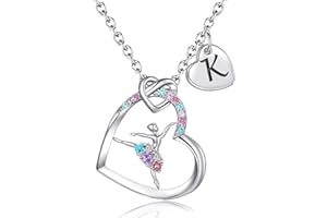 BAOWING Ballerina Necklaces Gifts for Girls Ballet Dancer Necklaces for Teens Little Girls Heart Initial Rainbow Dance Necklace Jewelry Gifts for Girls Women
