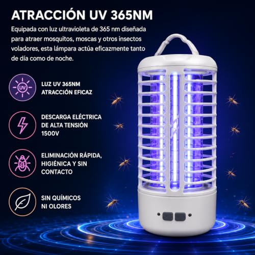 ZALEZ - Lampara Antimosquitos Interior y Exterior - Mata Mosquitos Electrico UV de 4200 V y 18 W - Anti Moscas y Todo Tipo de Insectos Voladores de Gran Alcance.