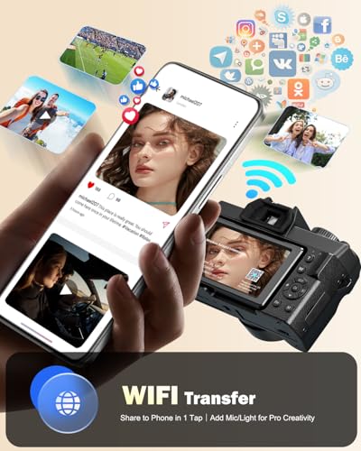 NBD 5K&64MP Digital Camera for Photography with 180°Flip Screen (Black) | 16X Zoom WiFi Vlogging Cameras , Auto Focus, Wide-Angle&Macro Lens, 2 Batteries & 32GB TF Card，Travel Camera for Beginners