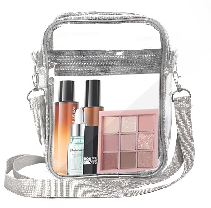 Photo 1 of Lageza Clear Bag Stadium Approved Clear Purse with Adjustable Strap and 2 Pockets Clear Crossbody Bag for Men and Women (grey)