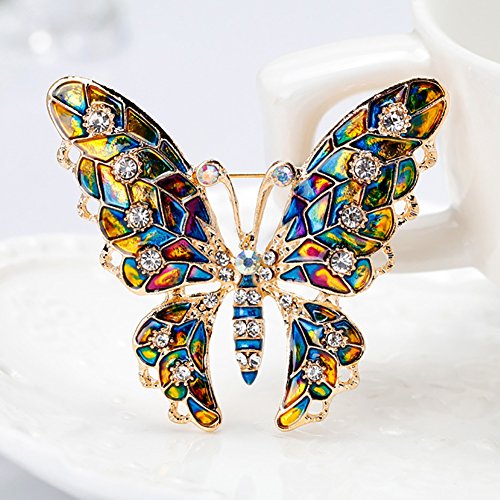 Afco Women Butterfly Rhinestone Brooch Pin,Colorful Metal Lapel Broochpin Dress Jewelry Decor