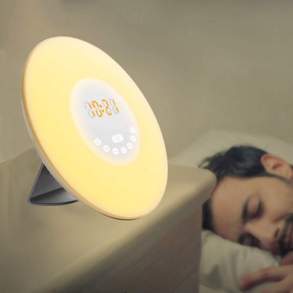 Touch Sensor Wake Up Light Sunrise Alarm Clock Digital LED Time Display Morning Wake Up Alarm Clocks FM Radio Night Light Desktop Beside Lamp