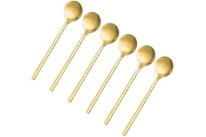 6PCS Gold Plated Stainless Steel Espresso Spoons, 7" Small Spoons for Tea, Dessert, Cappuccino, Ice Cream – Elegant Mini Spoo