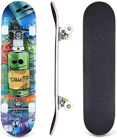 Lelly Q Complete Skateboard - 31" x 8" Inches,8 Layer Maple Wood Tricks Skate Board Beginner,Birthday Gift Extreme Sports Outdoors