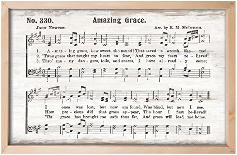 P. Graham Dunn Amazing Grace Rustic Sheet Music 24.5 x 16 Inch Pine Wood Framed Art Wall Plaque