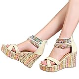 Getmorebeauty Women's Weave Wedge With Pearls Across The Top Platform High Heels