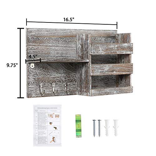 Wall Mounted Mail Envelope with 3 Key Holder Hooks