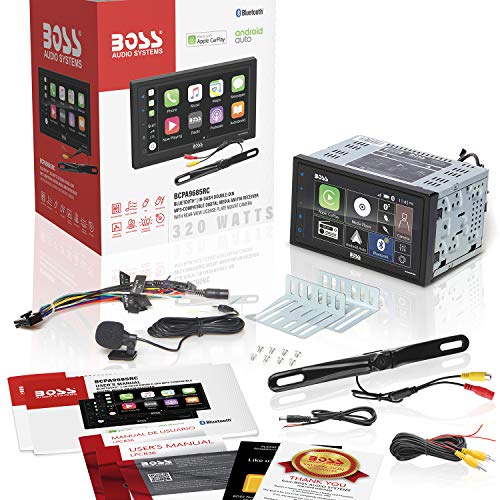 BOSS Audio BCPA9685RC Apple Carplay Android Auto Car Multimedia Player with Rearview Camera - Double-Din, 6.75 Inch LCD Touchscreen, Bluetooth, MP3 Player, USB Port, Am/FM Car Radio