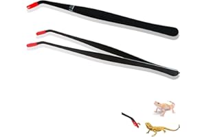 REPTICIRCLE 2 Pcs Reptile Feeding Tongs – Stainless Steel Aquarium Tweezers with Rubber Tips, Straight & Curved Long Handle for Bearded Dragons, Lizards, Snakes, Spiders & Terrarium Feeding