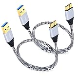Galaxy S5 Charger Cable, Besgoods 2-Pack 1.5ft Short Braided Micro USB 3.0 Cable A Male to Micro B Cable Cord for External Hard Drive, Samsung Galaxy S5, Note 3, White