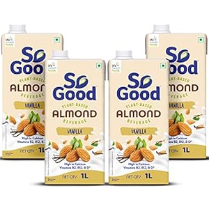 So Good Almond Vanilla Plant Based Beverage 4000ml (4X 1000ml) (Vegan/ Milk Alternative)