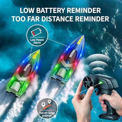 RC Fast RC Boat - 2.4GHz Waterproof Dual RC Boat Set with LED Double Propeller, Automatic Flip 2 Speed, 4 Batteries, for Kids Adults, Swimming Pool and Lake