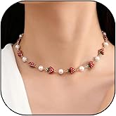 Strawberry Necklace for Women Gold Pearl Choker Trendy Dainty Statement Cute Christmas Necklace Valentines Day Birthday Jewelry Gifts