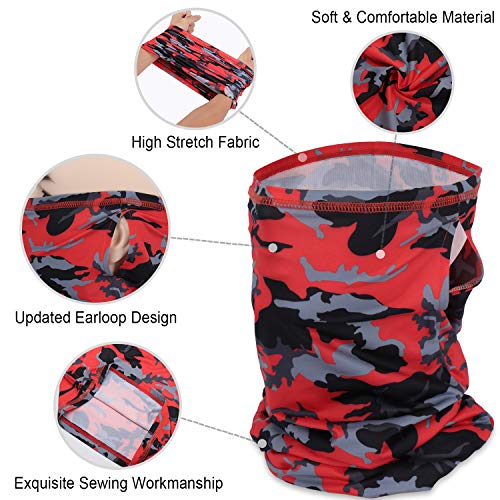 Labato 3 Packs Face Bandana Mask with Ear Loops, Cooling Neck Gaiter Scarf Reusable Washable Cloth Bandanas Sun Protection Balaclavas for Cycling Camping Hiking Fishing (Blackbluered)