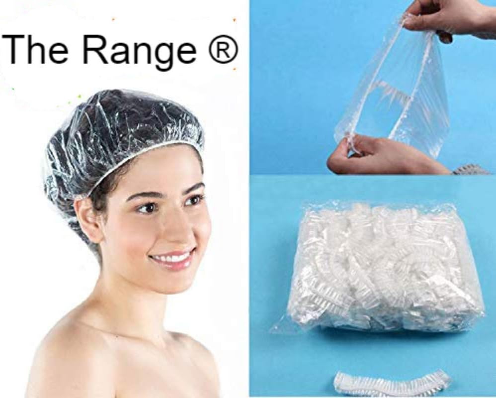 THE RANGE ® Disposable Shower Caps 100pcs Hair Clear Plastic For Spa