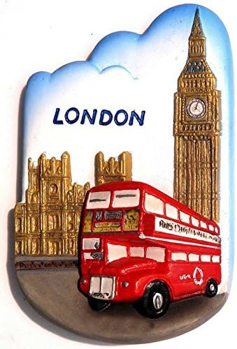 Christmas Gifts Resin Fridge Magnet United Kingdom, London, Palace of Westminster and Red Bus