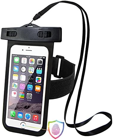 iPhone 7/8 Waterproof Phone Pouch - for Smartphone up to 4.7 Inch and Support Touch ID, with Armband and Lanyard, for Kayaking, Surfing, Drifting, Sailing, Swimming, Boating, Beach Ball Playing, Black