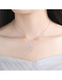 GOXO Men's 925 Sterling Silver Cross Pendant Necklace for Women Men, 18" or 24"