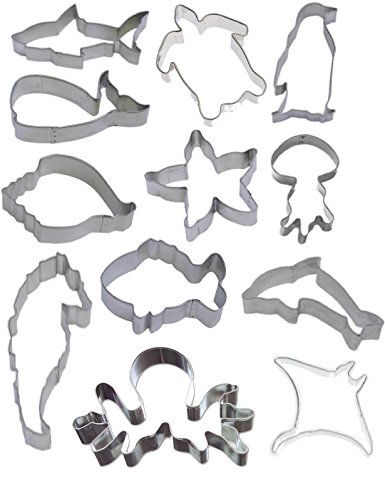 Click Here to See More Images 12 Piece Aquarium Cookie Cutter Set Seahorse Starfish Turtle Shark Whale Dolphin