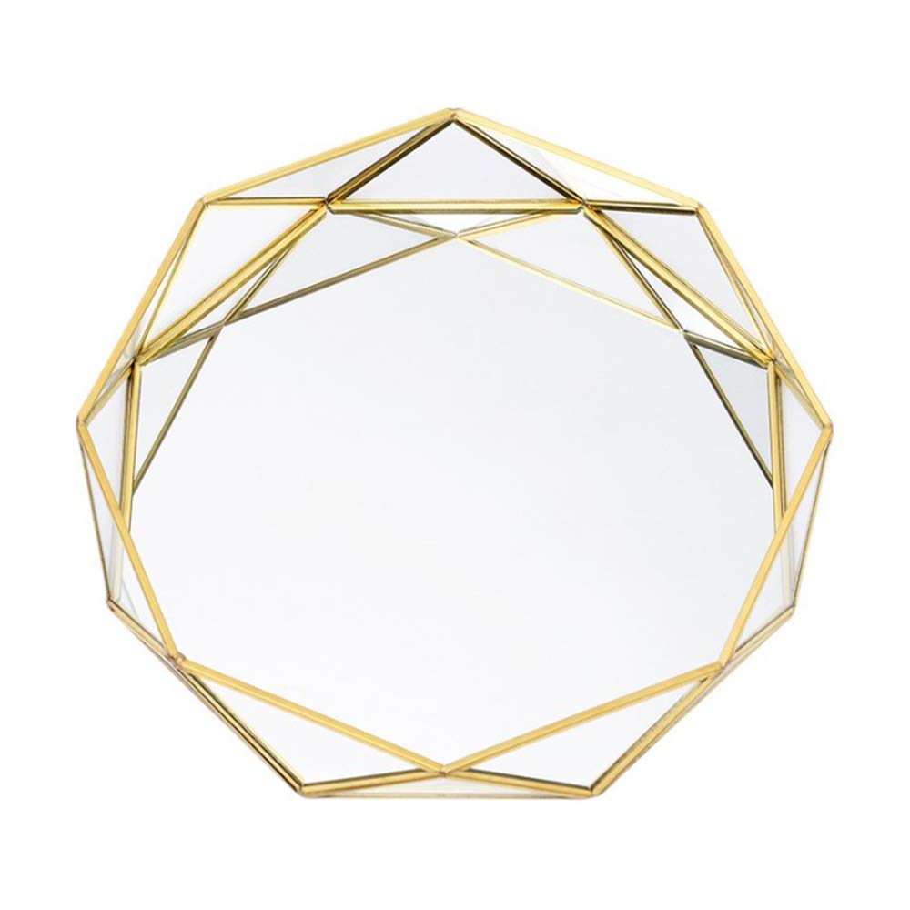 Cosmetic Jewelry Storage Tray Round Glass Plate,Metal Decorative Tray Tray Jewelry Perfume Organizer,Western Cake Dessert Plate,Nordic Simple Style Cosmetic for Dresser, Bathroom