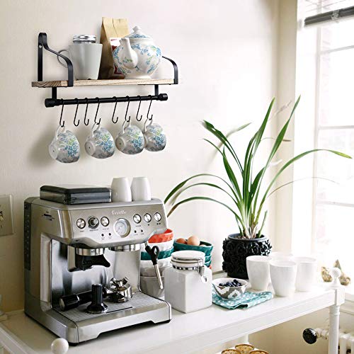 TJ.MOREE Coffee Shelf Wall Mounted, Kitchen Shelf with 8 Hooks, Mugs