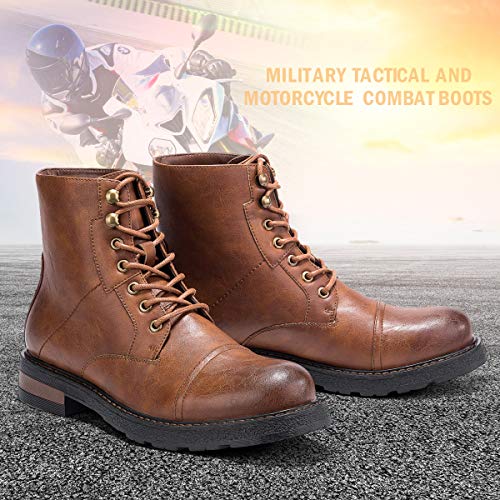 GM GOLAIMAN Winter Work Boots for Men-Lace Up Cap Toe Ankle Boot for Military Tactical Combat Hiking Motorcycle Brown 10