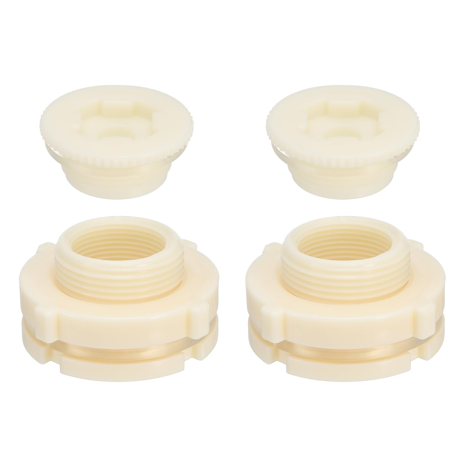 PATIKIL ABS Bulkhead Fitting G 1-1/4, 2 Pcs Double Threaded Bulkhead Water Tank Connector with PVC Seal Gasket for Rain Bucket, Sinks, Aquariums, White