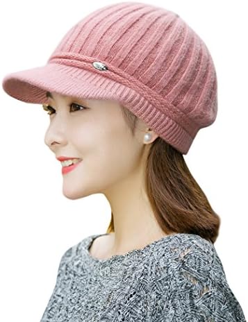 Nercap Knit Winter Hats For Women Girls Stretch Warm Crochet Snow Ski Skull Cap With Visor Brim (Pink)