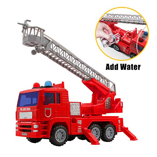 yoptote Fire Truck Engine Firetruck Toy Shoot Water with Sirens Lights & Sound Extending Ladder Truck Firefighter Car Rescue Play Vehicle Birthday Gift for 3 4 5 6 Years Old Girls Boys Todder Kid