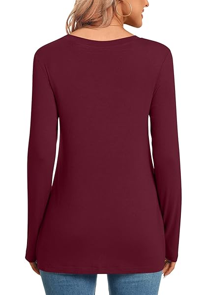 ANYDOLL WOMENS 2023 FALL CHRISTMAS TOPS LONG SLEEVE CASUAL DRESSY TUNIC LOOSE BLOUSE WINE RED 2X-LARGE