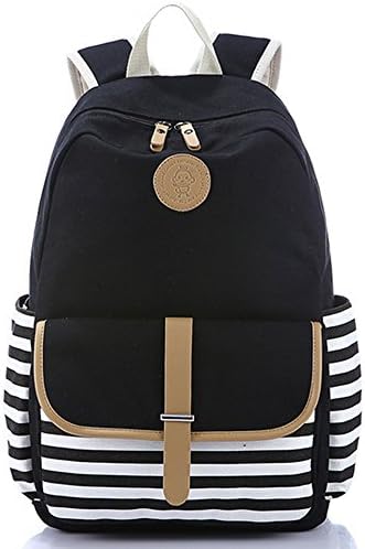 Classic Canvas Backpack Set for Teen Girls and Boys School Bags and Pencil Case 2 in 1 (Black)