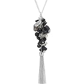 Noessla Boho Long Pendant Necklaces for Women Silver Tassel Long Necklace Sweater Chain Mothers Day Gifts Silver Costume Jewelry for Women