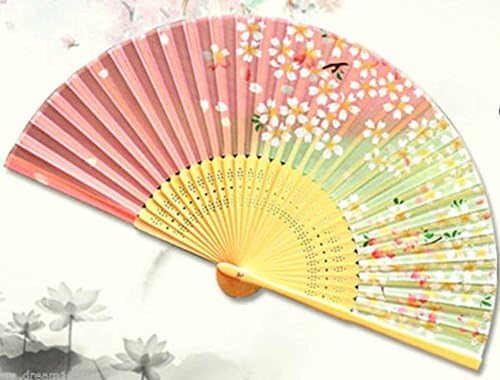 Colorful Chinese Japanese Flower Painting Women'S Ladies Silk Bamboo Hand Folding Fan
