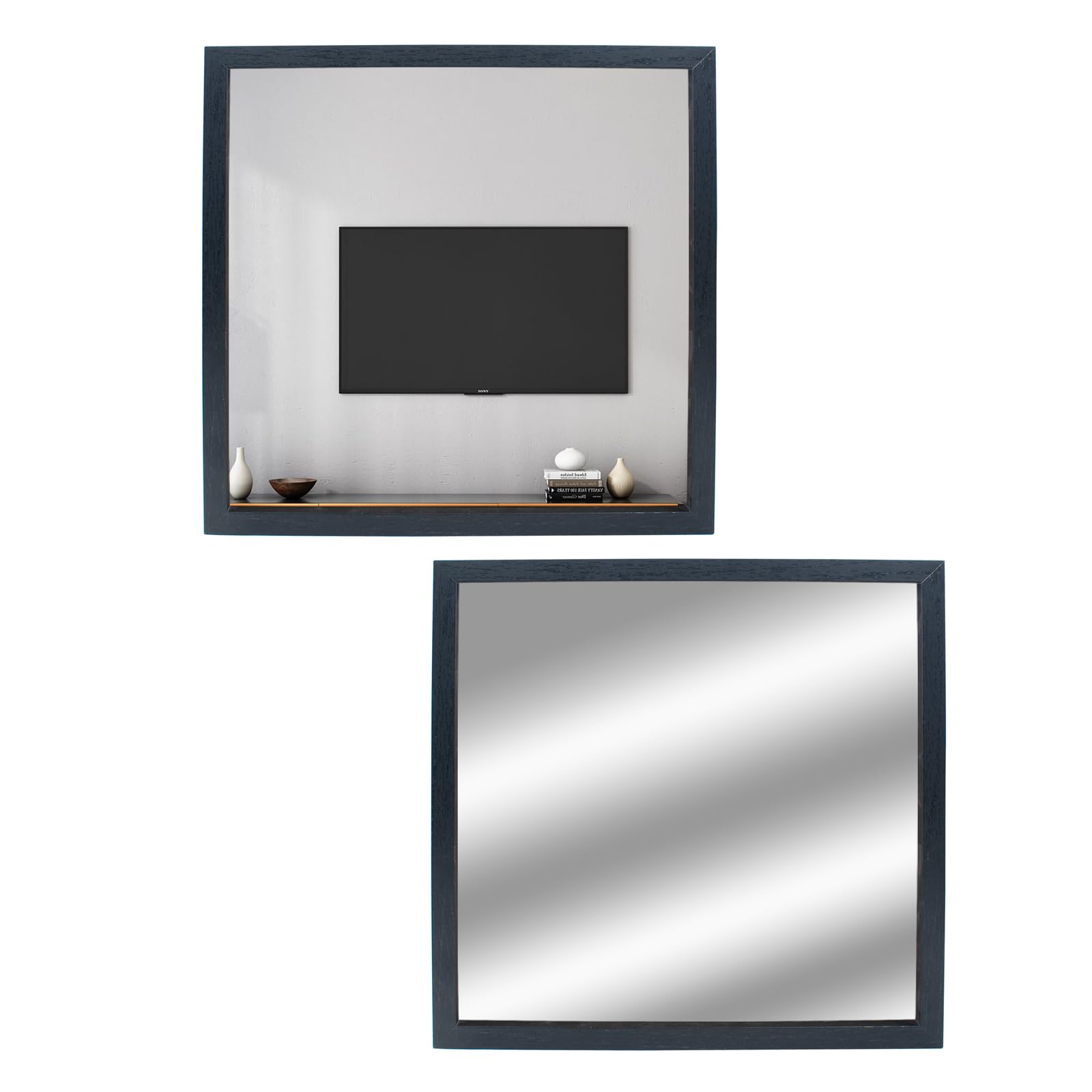 Photo 1 of SnowTing 2 PCS Black Wooden Frame Decor Mirror with Screw Stickers, 12.6 x 12.6 Inch Wall Mounted Shatterproof Acrylic Square Decorative Mirror for Hallways, Entryway, Bedroom, Living Room