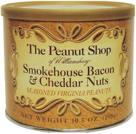 The Peanut Shop of Williamsburg Smokehouse Bacon & Cheddar Peanuts, 10.5-Ounce Tin