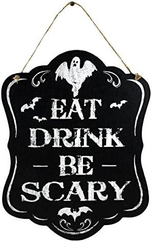 Eat Drink Be Scary Black &amp; White Wood Halloween Wall Hanger