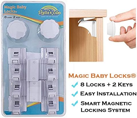 Safety Magnetic Cabinet Locks – Easy Installation - No Tools Needed – Baby Proof – 8 Locks + 2 Keys – Also For Drawers, Cupboard, and Doors