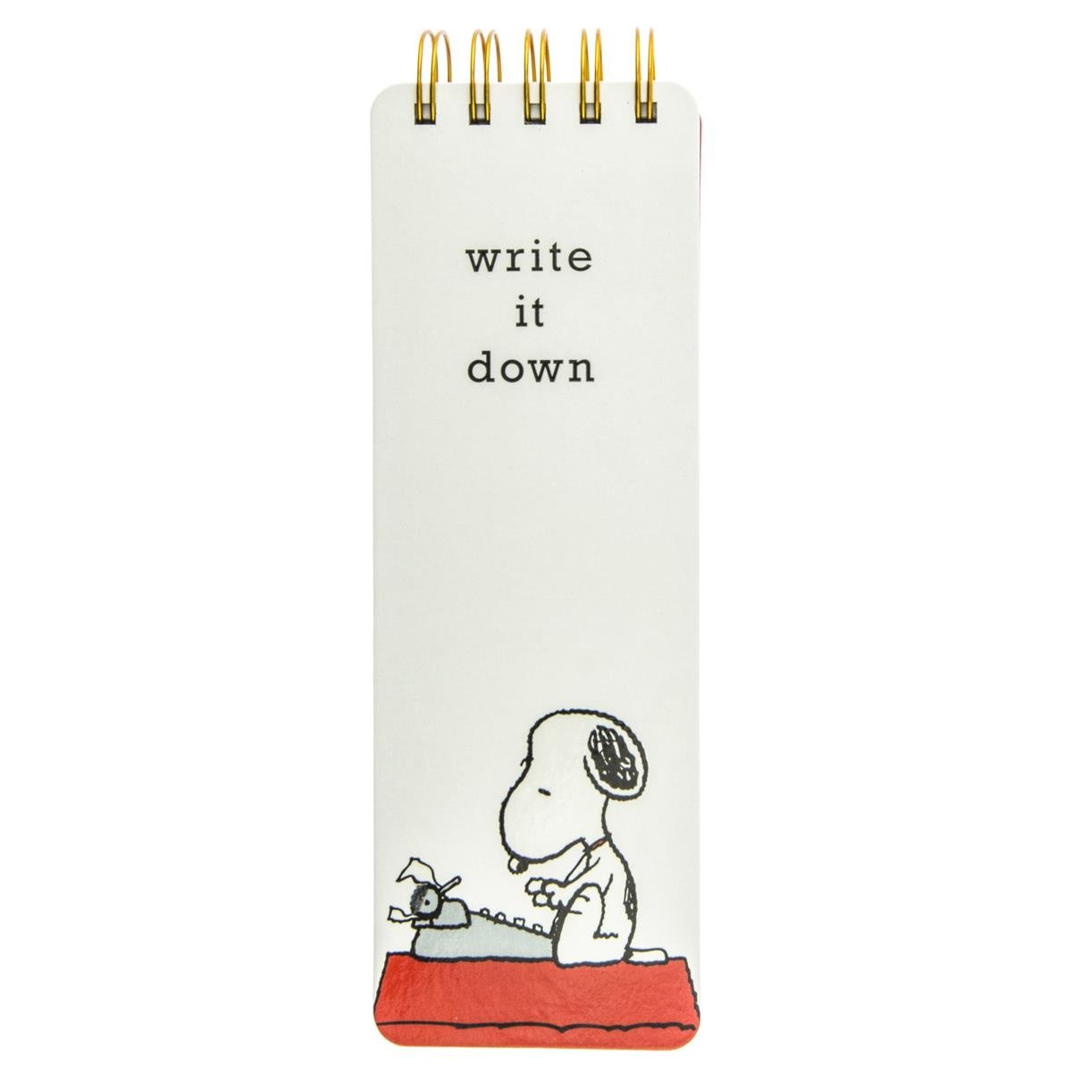 Graphique Peanuts Snoopy Typewriter Reporter Journal, Charles Schulz Design & Write it Down Title, Embellished Gold Foil Portable Notebook, 150 Lined Sheets w/Matching Cover Designs, 3" x 8.75