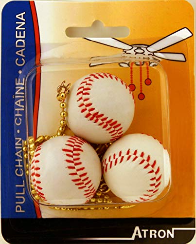 Decorative Sports Baseball Ceiling Fan Pull with beaded chain - 3 pack- FA120 for bedroom, Nursery, kids room, Den
