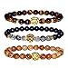 MIKINI Jewelry Black Matte Agate Natural Onyx Stone Dragon Veins Agate Mens Womens Bracelets, Alloy Lion Head (Gold Lion - 3pcs)