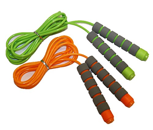Adjustable Soft Skipping Rope with Skin-friendly Foam Handles for Kids, Children, Students and Adults - Orange & Green