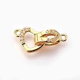 Ipotkitt 5pcs Brass & Cubic Zirconia Fold Over Clasps Heart Shape Metal Clasps 18K Gold Rhinestone Buckles for DIY Bracelet Necklace Making Craft Supplies