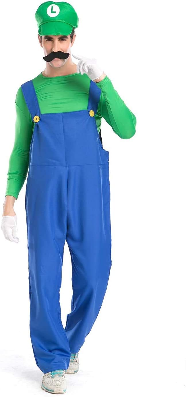 Minetom Super Mario Costume, Mario Halloween Costume for Halloween Christmas Party Cosplay(Green, L): Clothing
