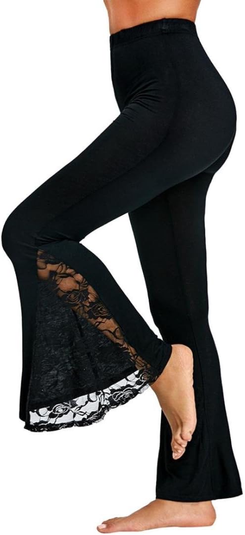 Causal Pants,Lowprofile Fashion Womens Sexy High Waist Leggings Trousers Lace Panel Casual Flare Pants