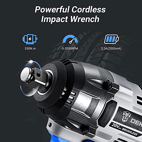 DEKOPRO Cordless Impact Wrench,20V Power Impact Wrenches, 1/2 Impact