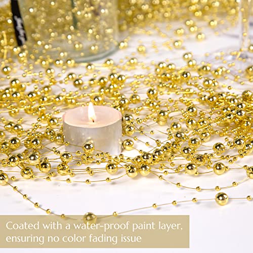 FUTUREPLUSX 60PCS Pearl Strings for Floating Candle, Gold Floating Pearls Beads Vase Fillers for Wedding Table Decor Centerpiece Garland